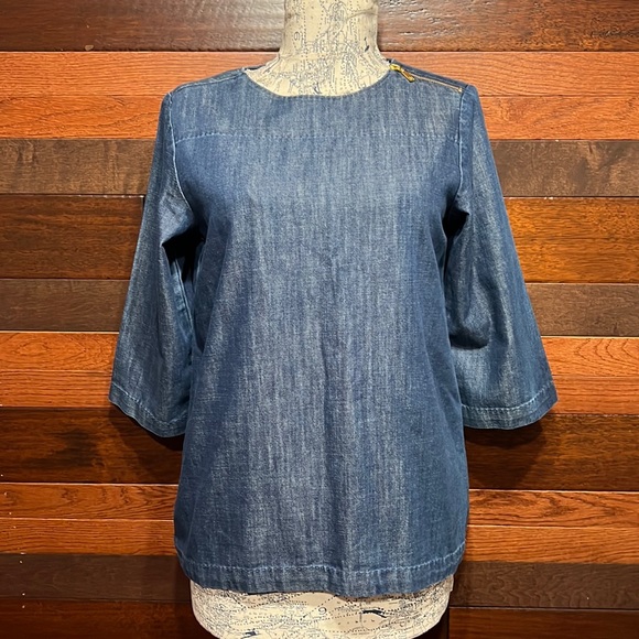 Martha Stewart Tops - Martha Stewart Cottony Crew Neck 3/4 Sleeve Shiny Blue Blouse